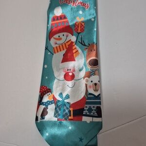 Merry Christmas Snowman Holiday‎ Necktie Blue Novelty Festive Tie